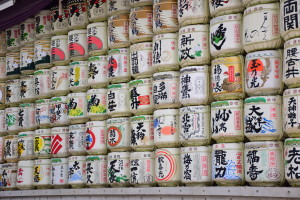 Sake barrels as offerings at Meji jingu in Tokyo